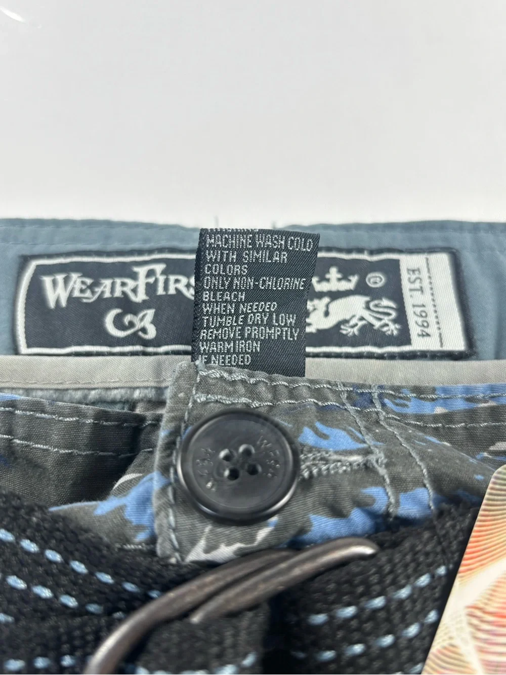 Wear First Blue Camo Cargo Shorts with Utility Pockets size 34